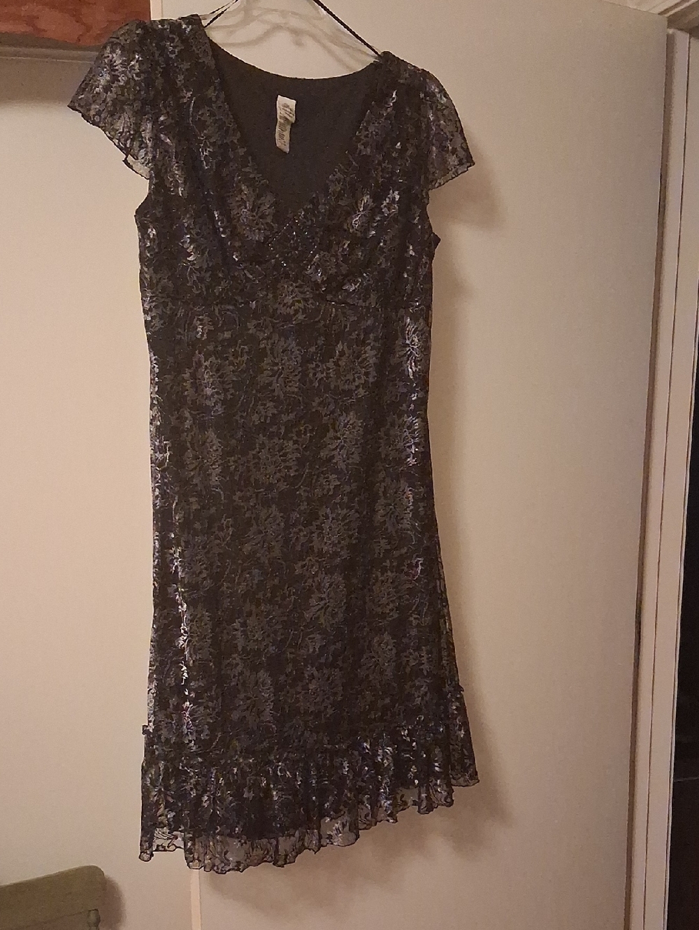 💃Elegant Signature by Sangria Black Metallic Floral Lace Cocktail Dress 🍸